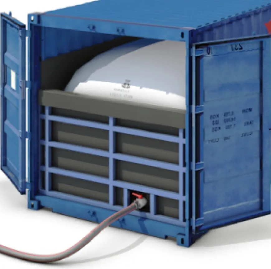 Flexitank instalado dentro de un contenedor de 20 pies